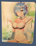Illustration of a character with blue hair and a swimsuit on a textured surface