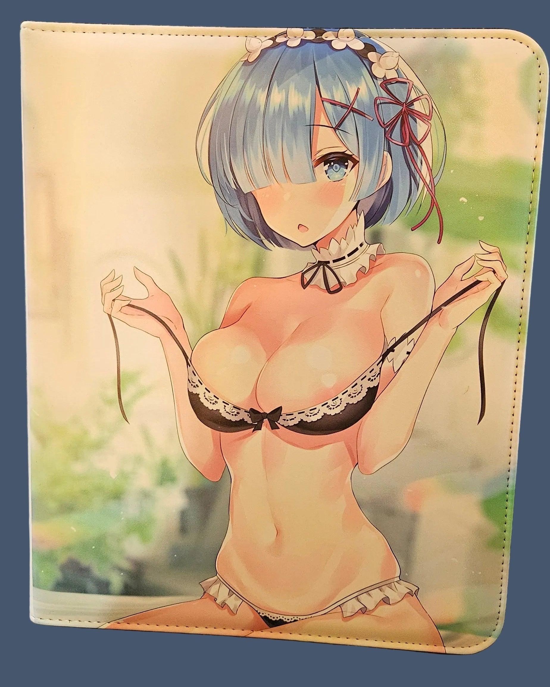 Illustration of a character with blue hair and a swimsuit on a textured surface
