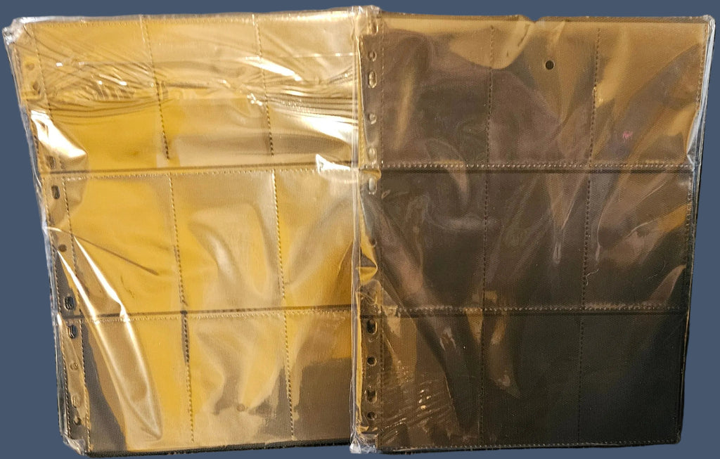 Gold-colored metal panels in clear plastic packaging on a textured gray surface