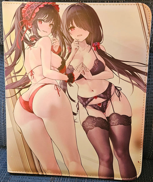 Mouse pad with anime-style design of a character on a textured surface