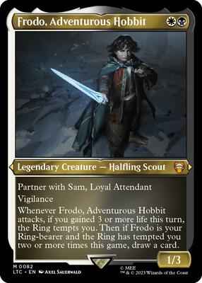 Magic: The Gathering - Commander: The Lord of the Rings: Tales of Middle-earth - Frodo, Adventurous Hobbit (Display Commander) - Thick Stock - Mythic - Foil