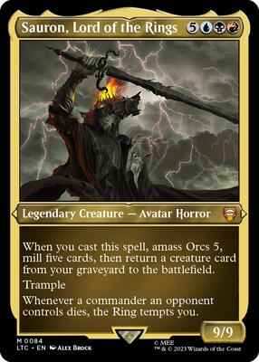 Magic: The Gathering - Commander: The Lord of the Rings: Tales of Middle-earth - Sauron, Lord of the Rings (Display Commander) - Thick Stock - Mythic - Foil