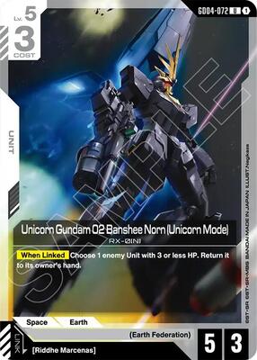 Gundam Card Game - Phantom Aria - Unicorn Gundam 02 Banshee Norn (Unicorn Mode) - UC – GD04-072 - Normal